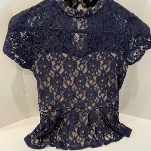 Navy Blue Lace Top